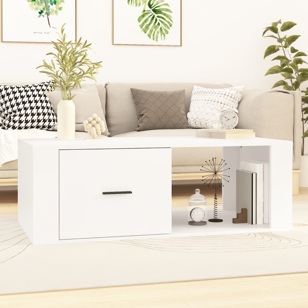 Tavolino da Salotto Bianco 100x50,5x35 cm in Legno Multistrato - homemem39