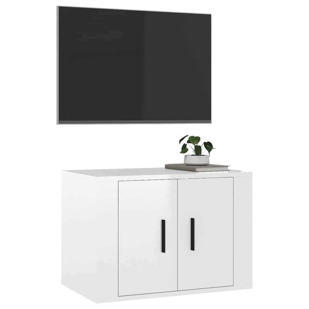 Mobile Porta TV a Parete Bianco Lucido 57x34,5x40 cm - homemem39