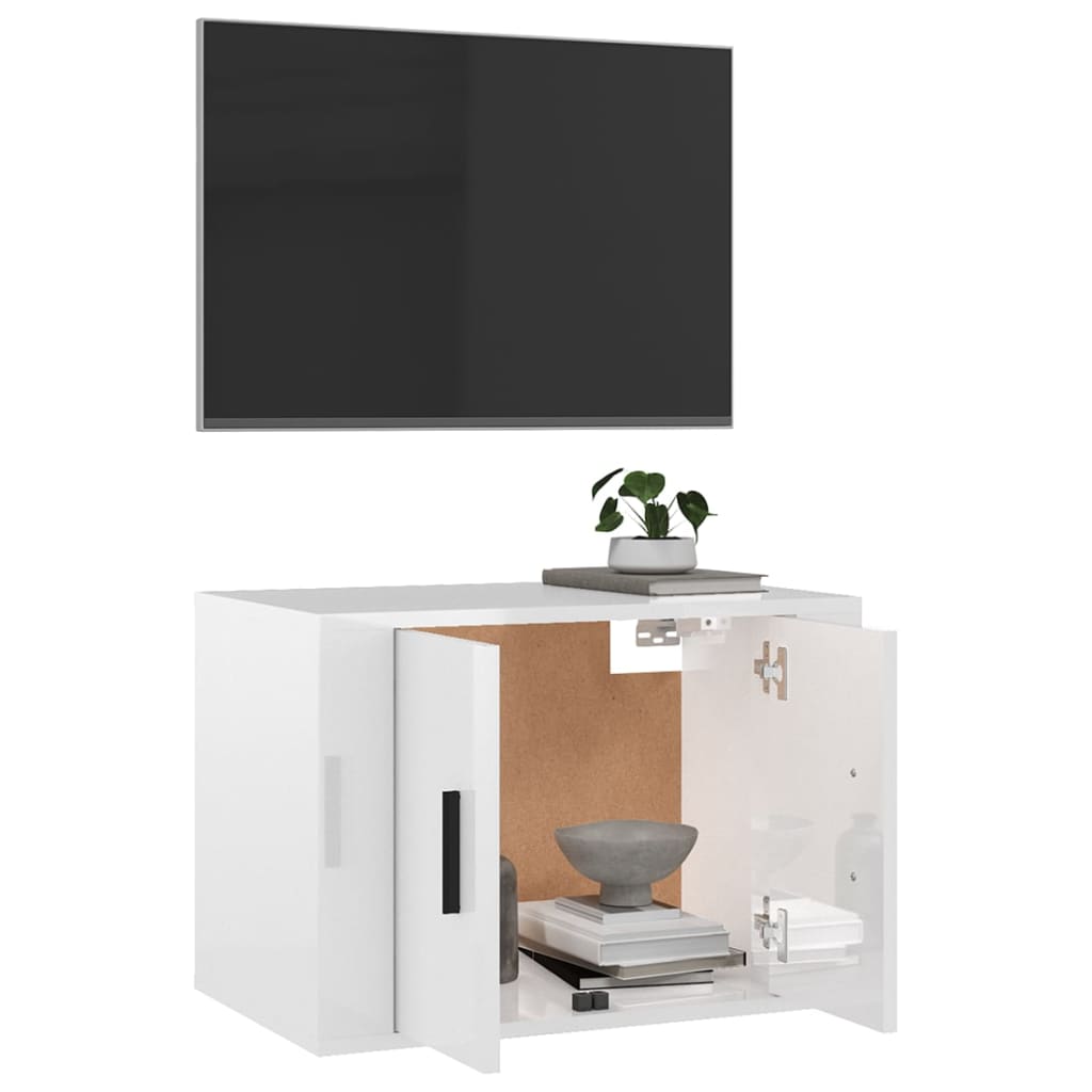 Mobile Porta TV a Parete Bianco Lucido 57x34,5x40 cm - homemem39