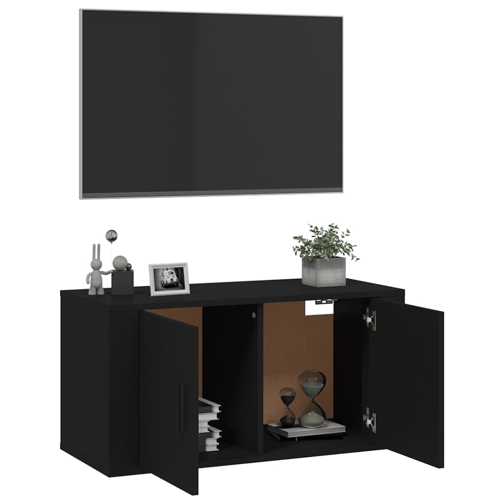 Mobile Porta TV a Parete Nero 80x34,5x40 cm - homemem39