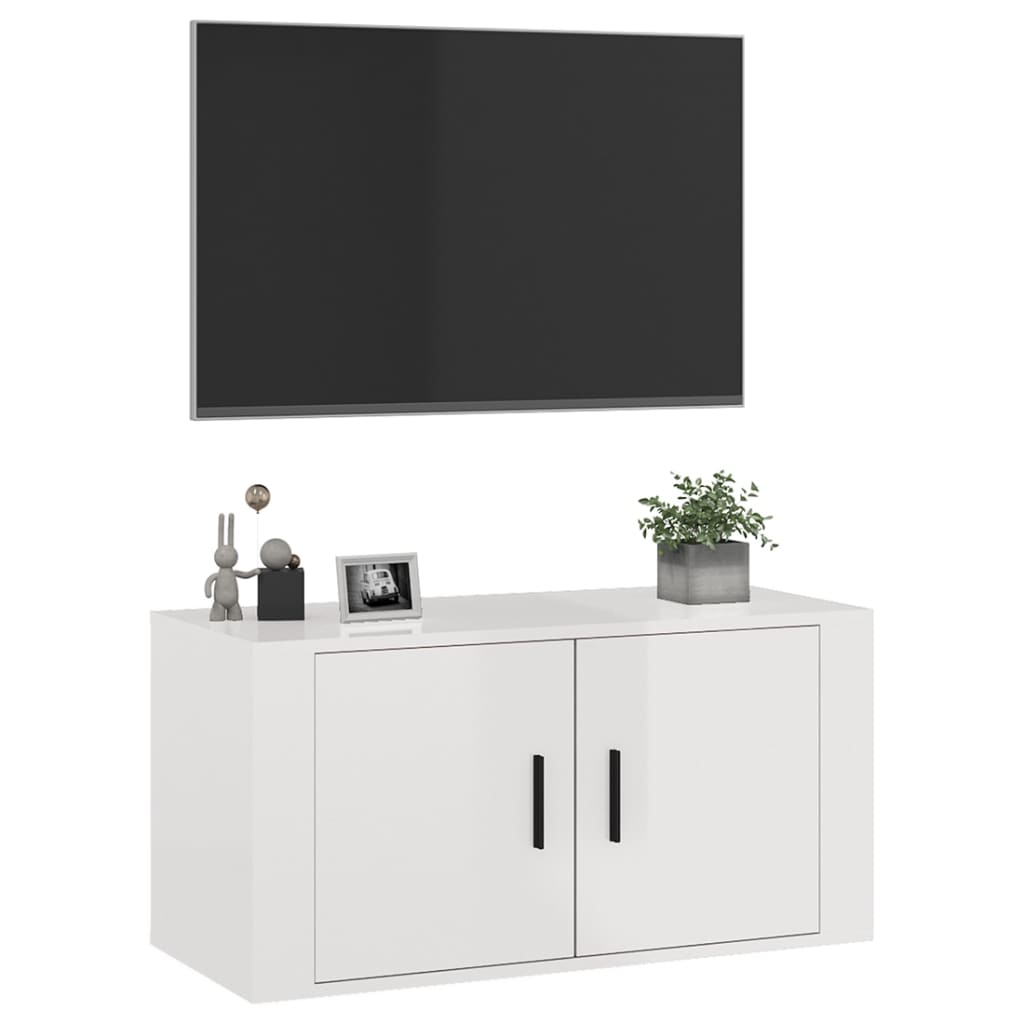 Mobile Porta TV a Parete bianco lucido 80x34,5x40 cm - homemem39