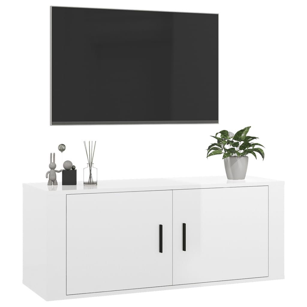 Mobile Porta TV a Parete Bianco Lucido 100x34,5x40 cm - homemem39