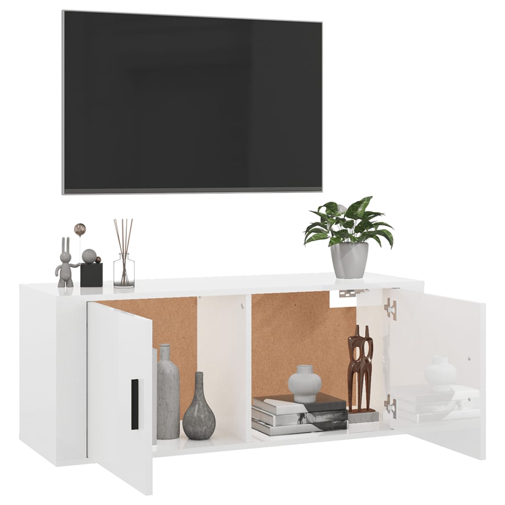 Mobile Porta TV a Parete Bianco Lucido 100x34,5x40 cm - homemem39