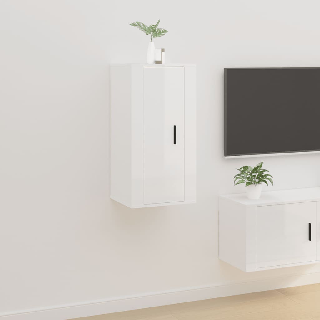 Mobile Porta TV a Parete Bianco Lucido 40x34,5x80 cm - homemem39