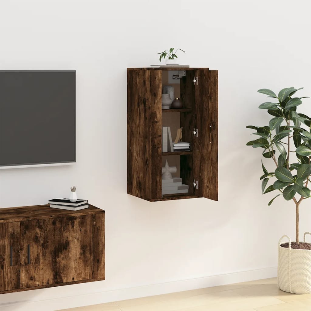 Mobile Porta TV a Parete Rovere Fumo 40x34,5x80 cm - homemem39