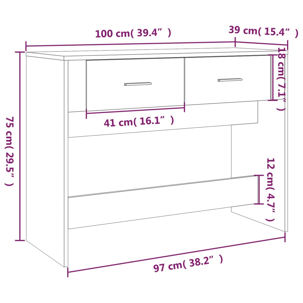 Tavolino Consolle Nero 100x39x75 cm in Legno Multistrato - homemem39