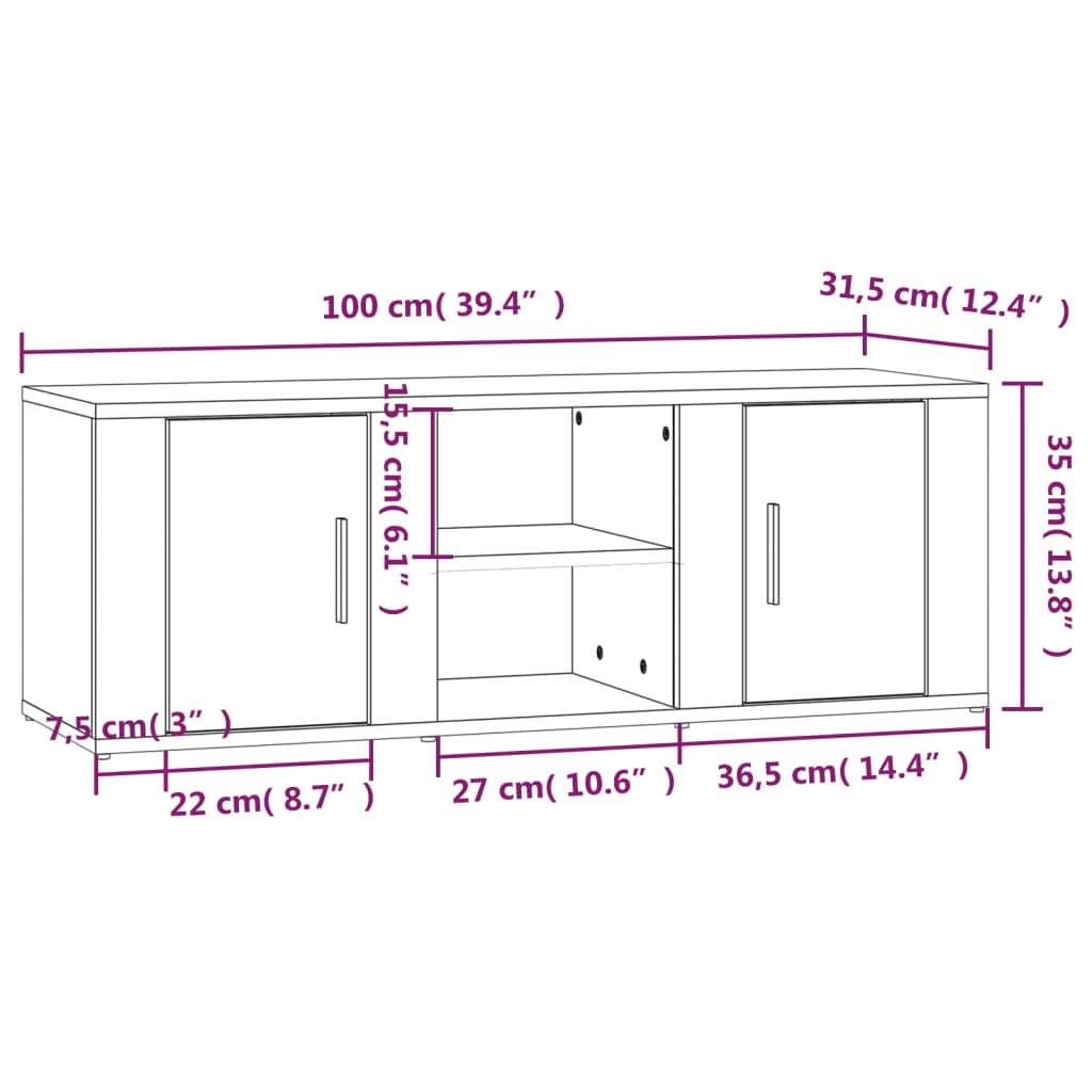 Mobile Porta TV Bianco 100x31,5x35 cm in Legno Multistrato - homemem39