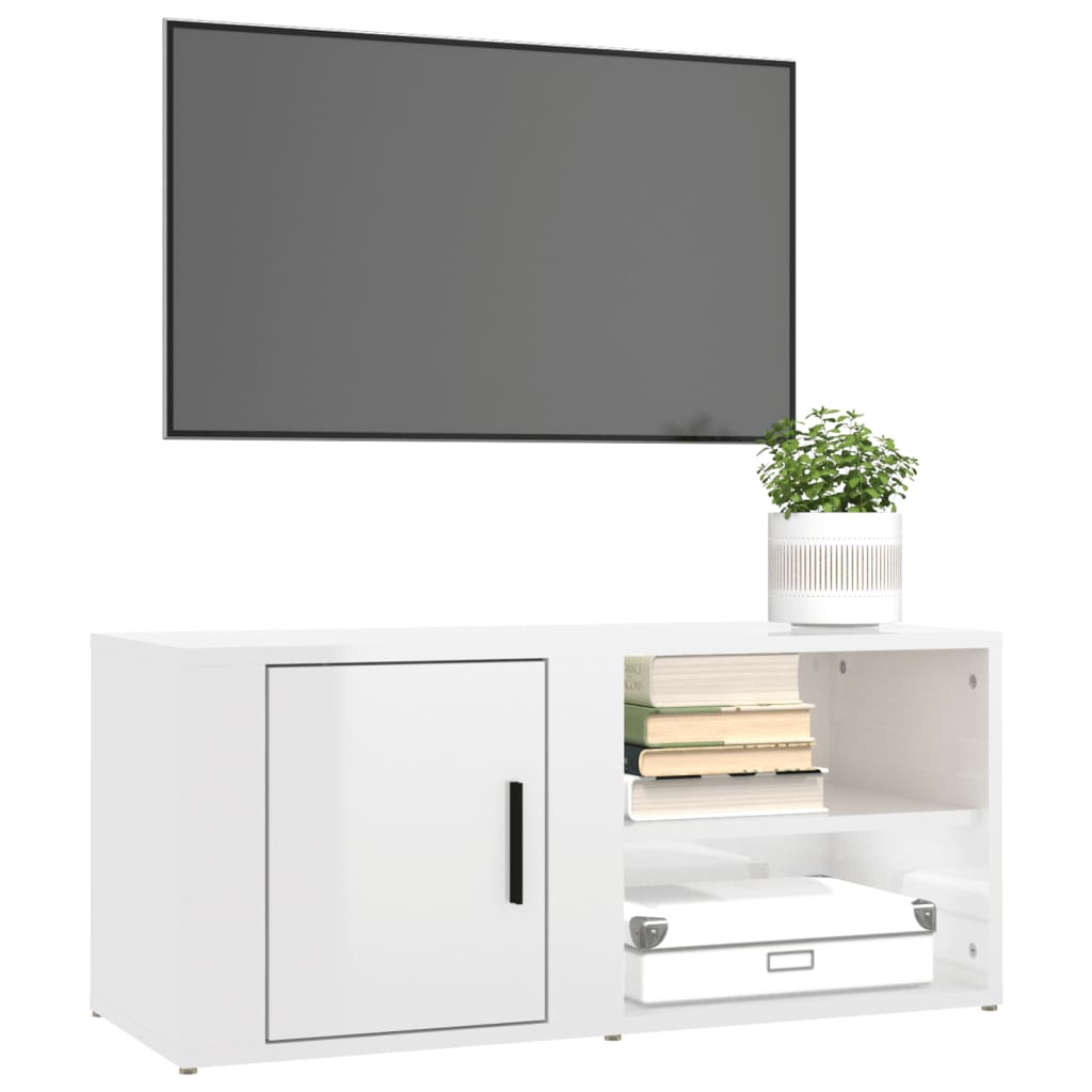 Mobile Porta TV Bianco Lucido 80x31,5x36 cm Legno Multistrato - homemem39