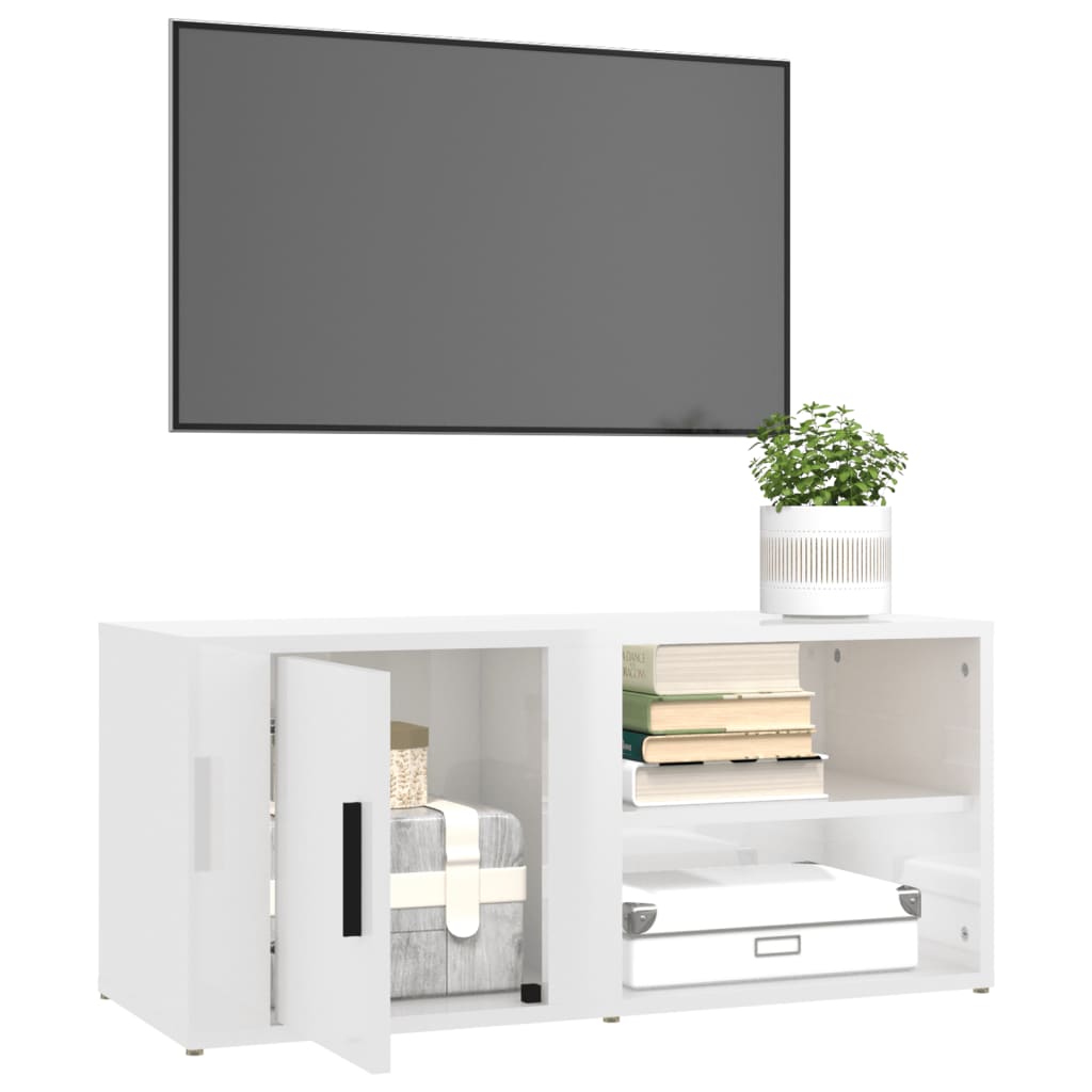 Mobile Porta TV Bianco Lucido 80x31,5x36 cm Legno Multistrato - homemem39