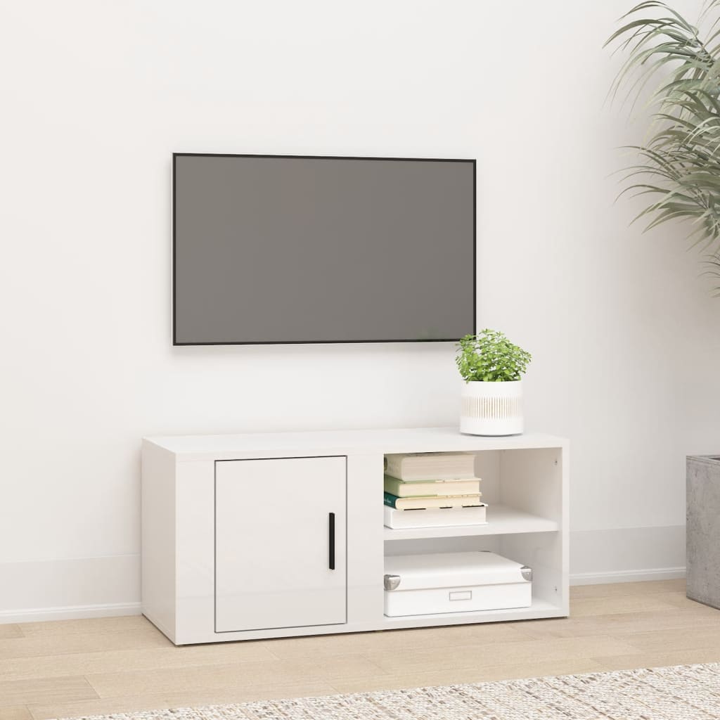 Mobile Porta TV Bianco Lucido 80x31,5x36 cm Legno Multistrato - homemem39