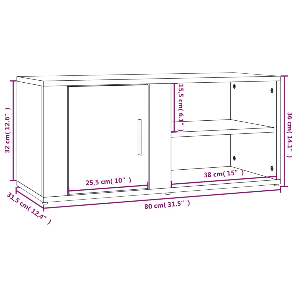 Mobile Porta TV Rovere Fumo 80x31,5x36 cm in Legno Multistrato - homemem39