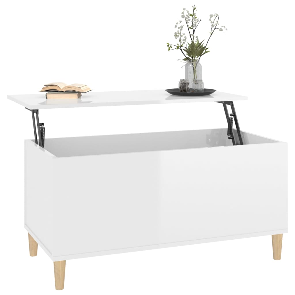 Tavolino Salotto Bianco Lucido 90x44,5x45 cm Legno Multistrato - homemem39