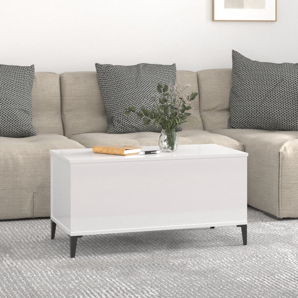 Tavolino Salotto Bianco Lucido 90x44,5x45 cm Legno Multistrato - homemem39