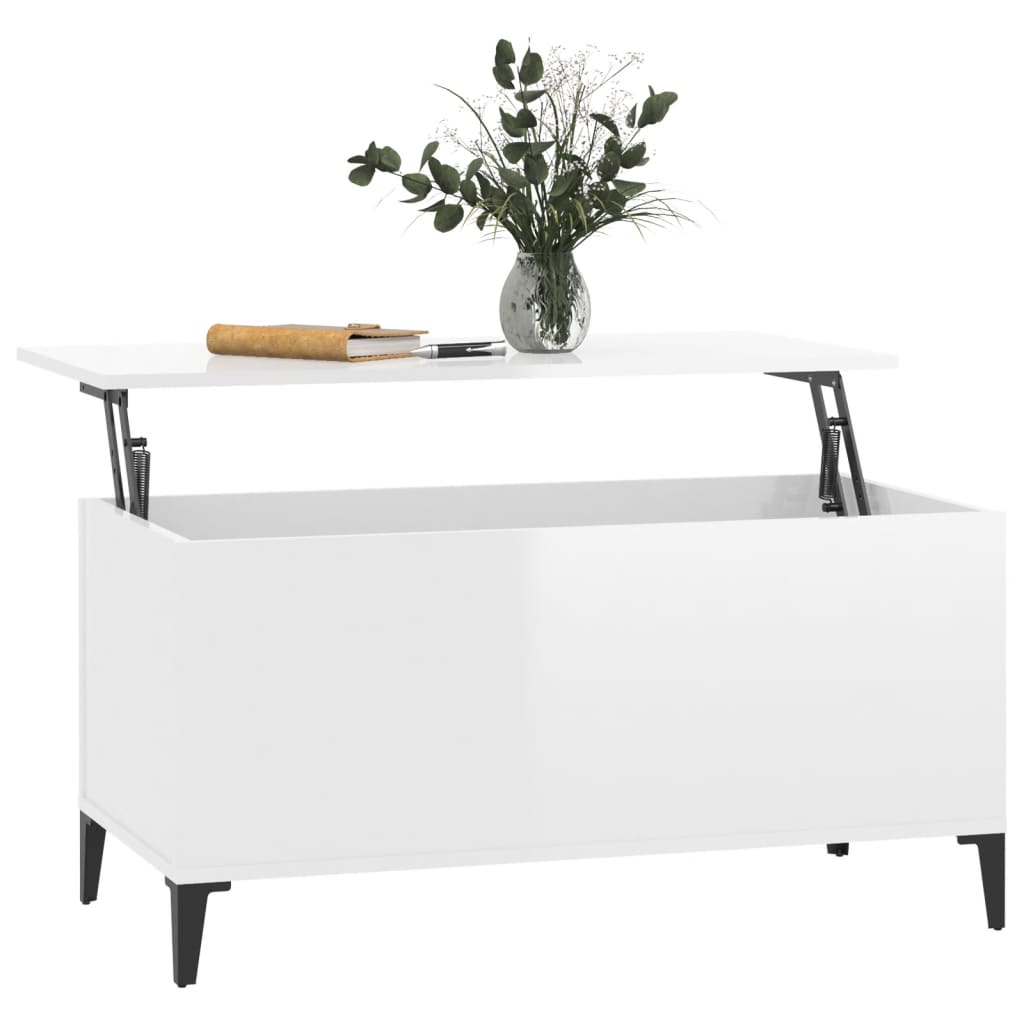 Tavolino Salotto Bianco Lucido 90x44,5x45 cm Legno Multistrato - homemem39