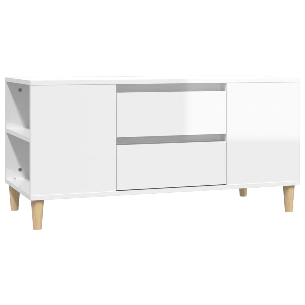 Mobile Porta TV Bianco Lucido 102x44,5x50 cm Legno Multistrato - homemem39