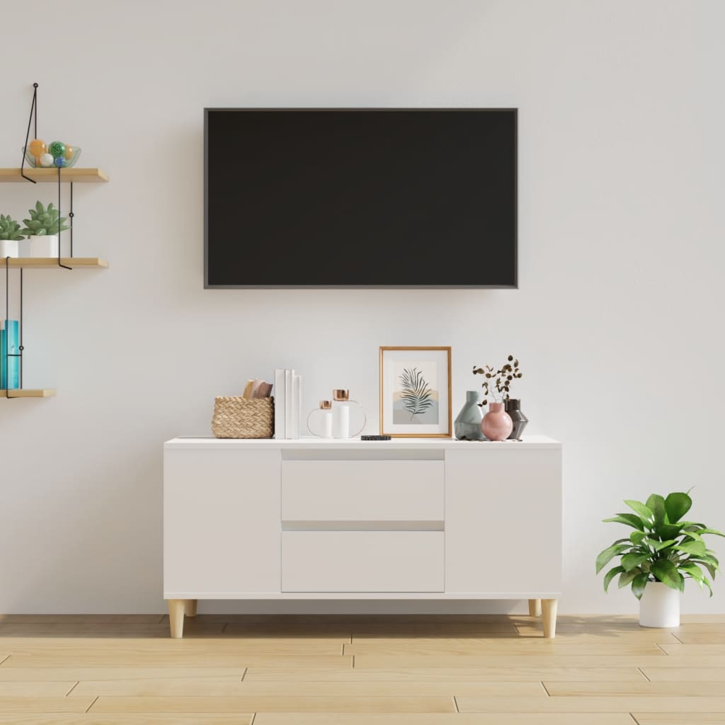 Mobile Porta TV Bianco Lucido 102x44,5x50 cm Legno Multistrato - homemem39