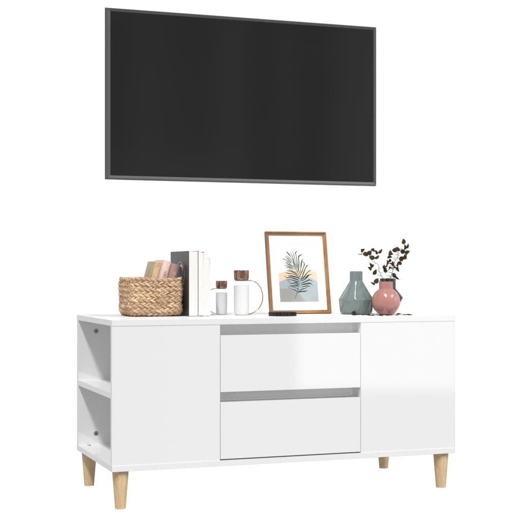 Mobile Porta TV Bianco Lucido 102x44,5x50 cm Legno Multistrato - homemem39