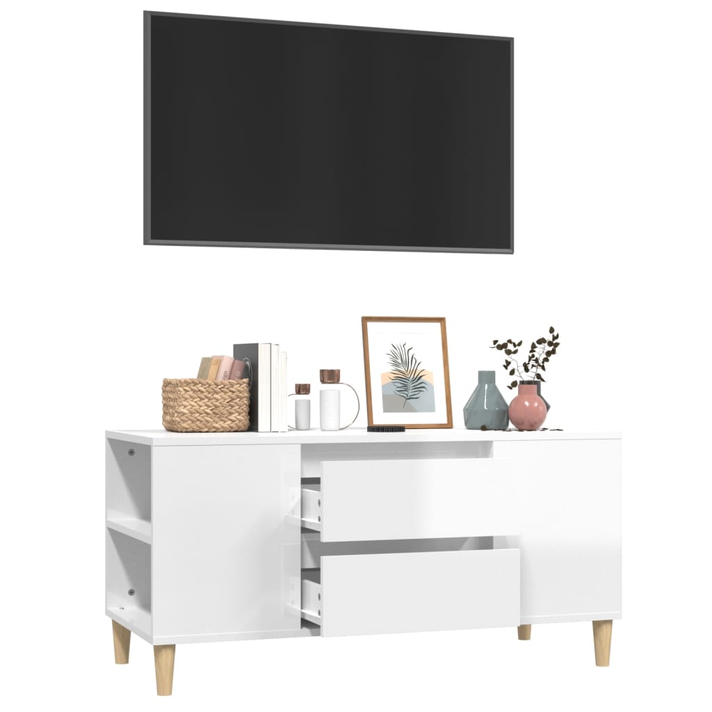 Mobile Porta TV Bianco Lucido 102x44,5x50 cm Legno Multistrato - homemem39