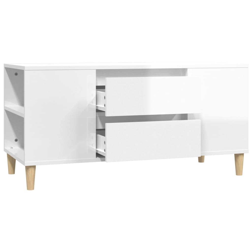 Mobile Porta TV Bianco Lucido 102x44,5x50 cm Legno Multistrato - homemem39