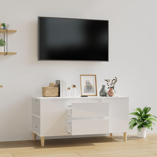 Mobile Porta TV Bianco Lucido 102x44,5x50 cm Legno Multistrato - homemem39