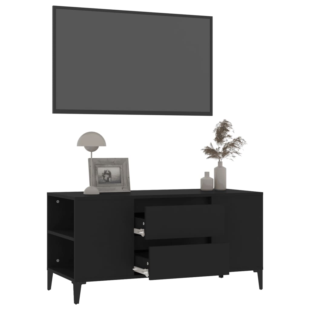 Mobile Porta TV Nero 102x44,5x50 cm in Legno Multistrato - homemem39