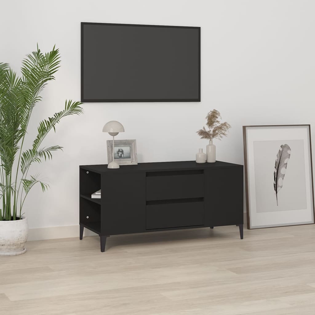 Mobile Porta TV Nero 102x44,5x50 cm in Legno Multistrato - homemem39