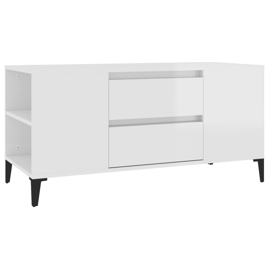 Mobile Porta TV Bianco Lucido 102x44,5x50 cm Legno Multistrato - homemem39