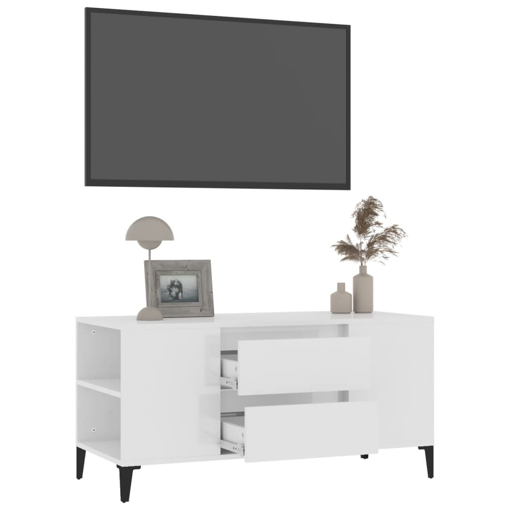 Mobile Porta TV Bianco Lucido 102x44,5x50 cm Legno Multistrato - homemem39