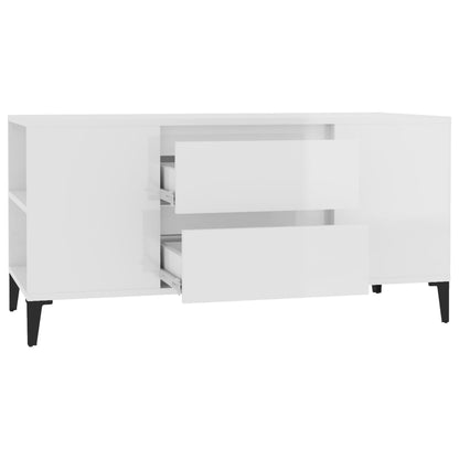 Mobile Porta TV Bianco Lucido 102x44,5x50 cm Legno Multistrato - homemem39