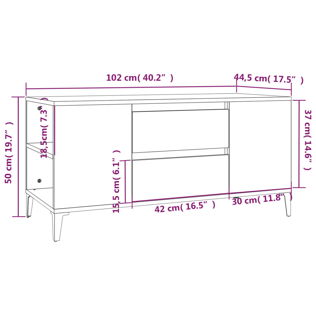 Mobile Porta TV Rovere Fumo 102x44,5x50 cm in Legno Multistrato - homemem39