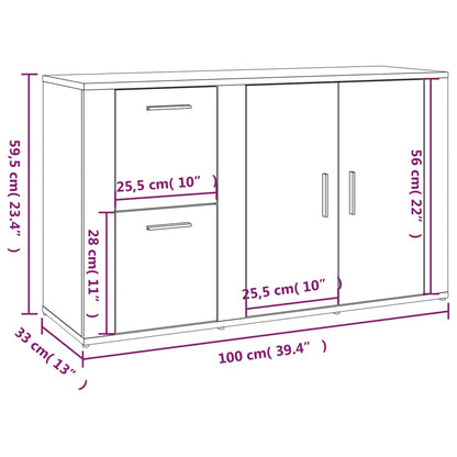 Credenza Nera 100x33x59,5 cm in Legno Multistrato - homemem39