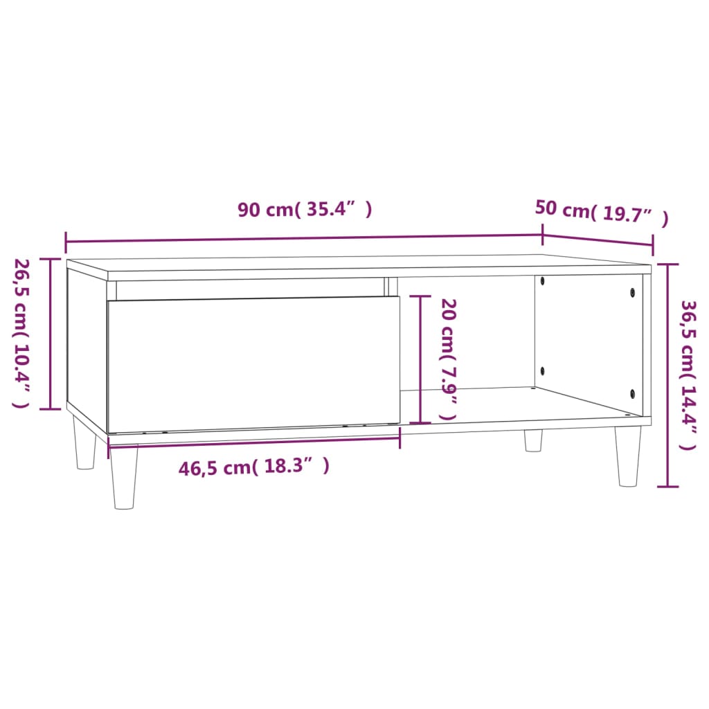 Tavolino da Salotto Bianco 90x50x36,5 cm in Legno Multistrato - homemem39