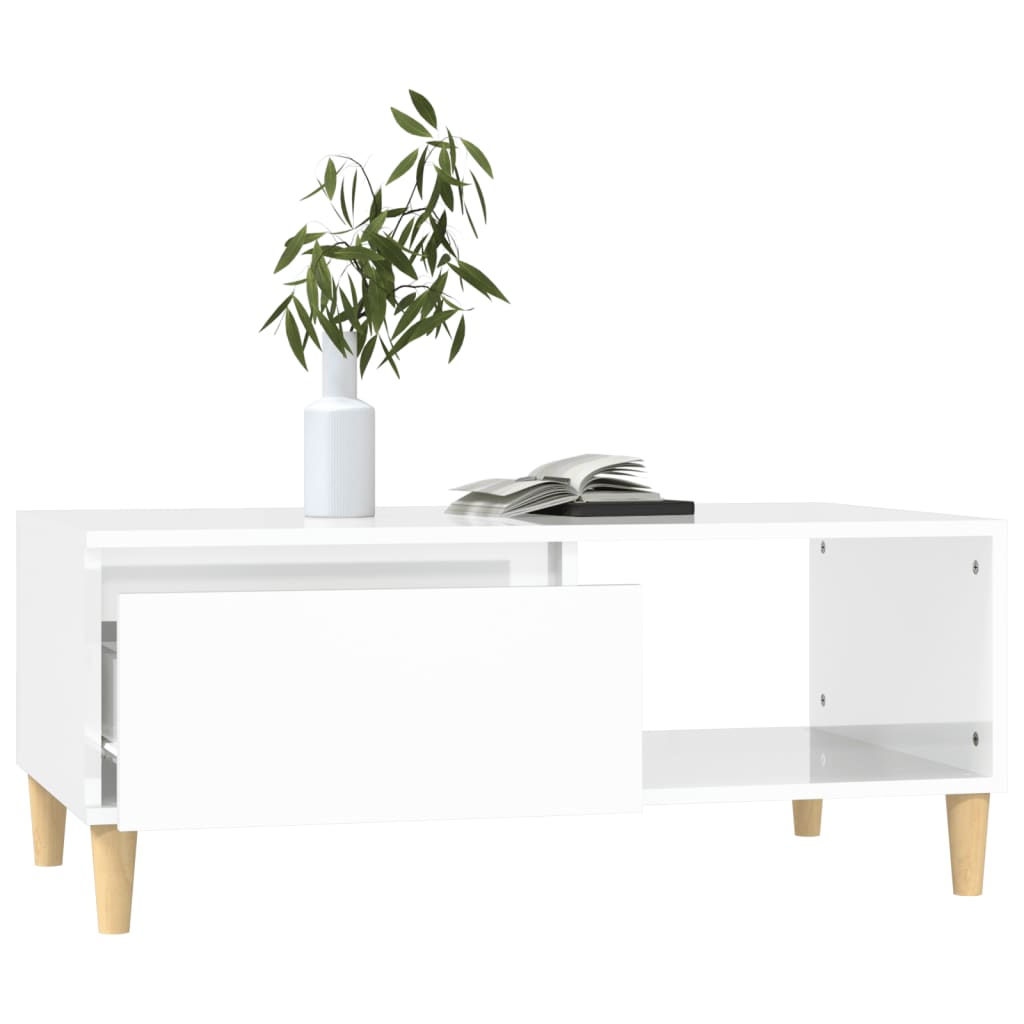 Tavolino Salotto Bianco Lucido 90x50x36,5 cm Legno Multistrato - homemem39