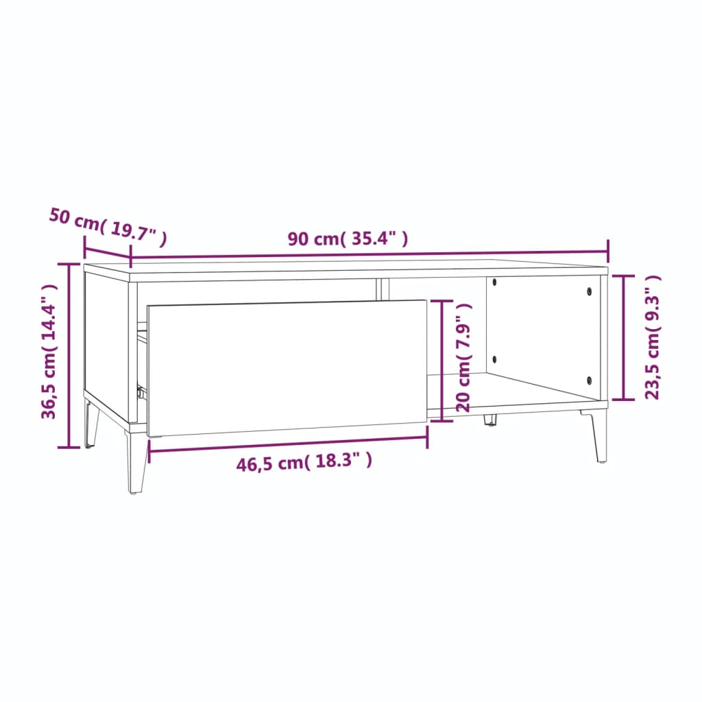 Tavolino da Salotto Bianco 90x50x36,5 cm in Legno Multistrato - homemem39