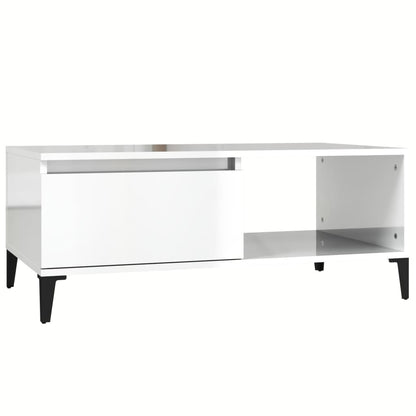 Tavolino Salotto Bianco Lucido 90x50x36,5 cm Legno Multistrato - homemem39