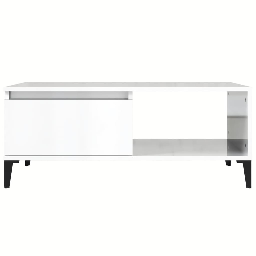 Tavolino Salotto Bianco Lucido 90x50x36,5 cm Legno Multistrato - homemem39