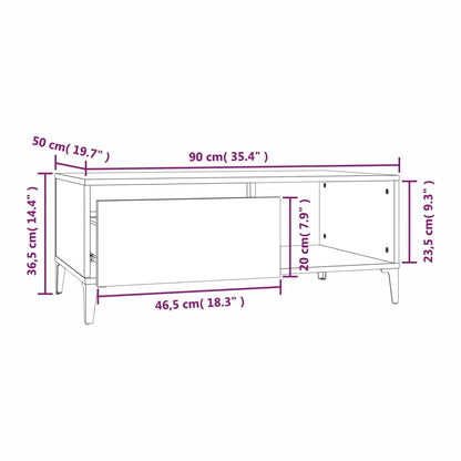 Tavolino Salotto Bianco Lucido 90x50x36,5 cm Legno Multistrato - homemem39