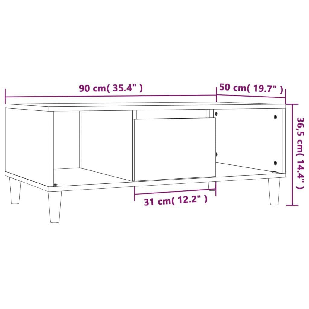 Tavolino da Salotto Bianco 90x50x36,5 cm in Legno Multistrato - homemem39