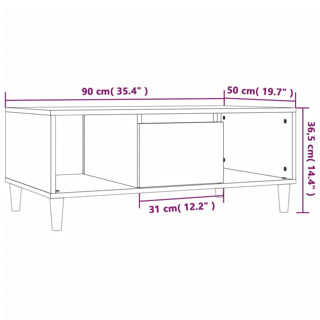 Tavolino da Salotto Nero 90x50x36,5 cm in Legno Multistrato - homemem39