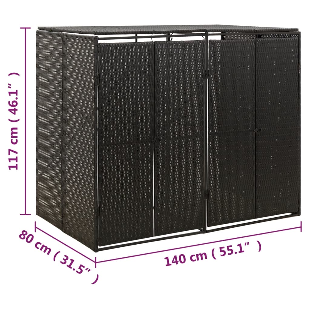 Copribidone Doppio Nero 140x80x117 cm in Polyrattan - homemem39