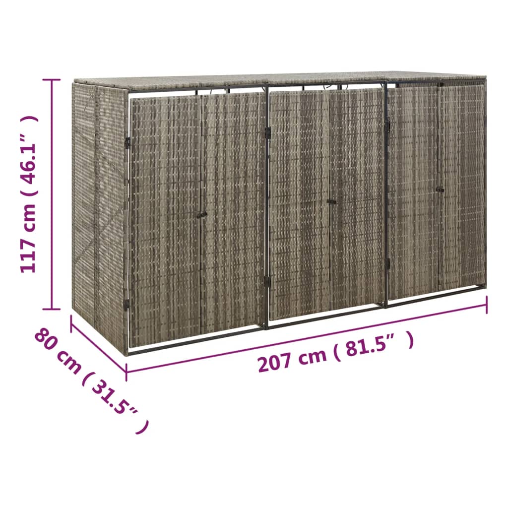 Copribidone Triplo Grigio 207x80x117 cm in Polyrattan - homemem39