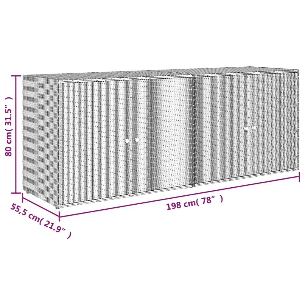 Mobile Portaoggetti da Giardino Grigio 198x55,5x80cm Polyrattan - homemem39