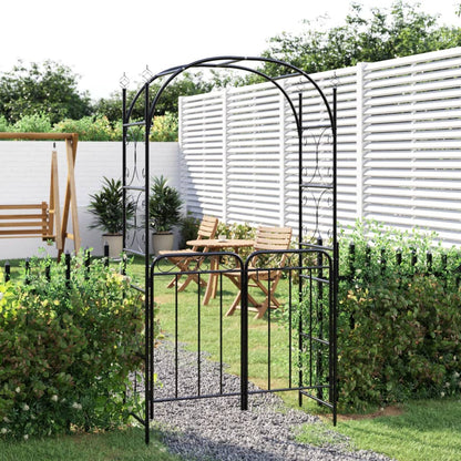 Arco da Giardino con Cancello Nero 108x45x235 cm Acciaio - homemem39