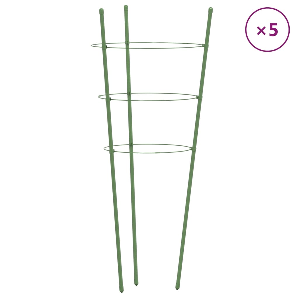 Supporti Piante da Giardino con 3 Anelli 5pz Verde 75cm Acciaio - homemem39