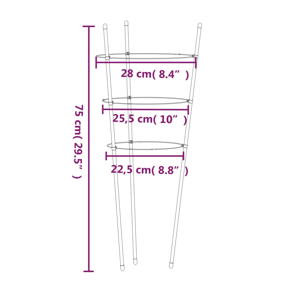 Supporti Piante da Giardino con 3 Anelli 5pz Verde 75cm Acciaio - homemem39