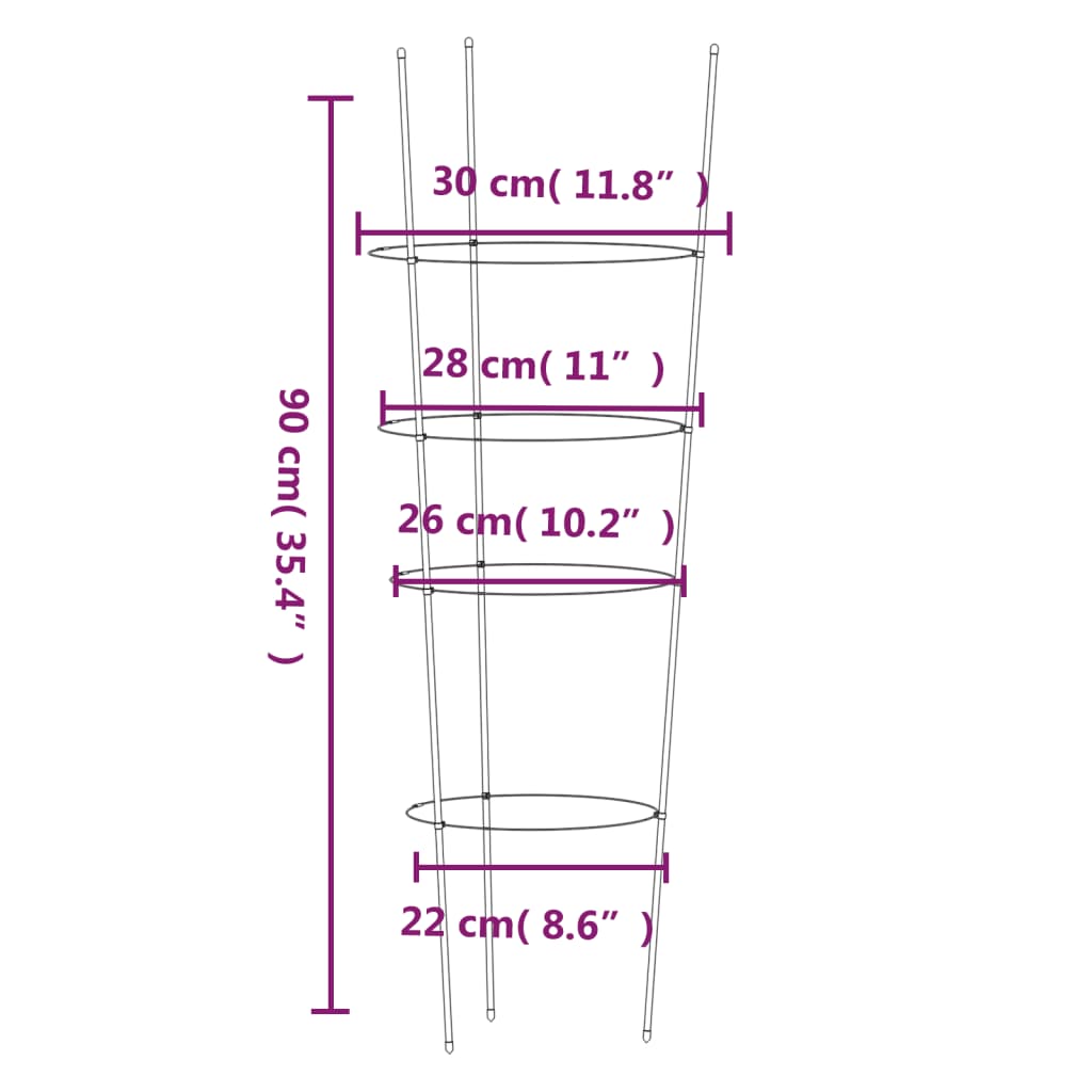 Supporti Piante da Giardino con 4 Anelli 5pz Verde 90cm Acciaio - homemem39