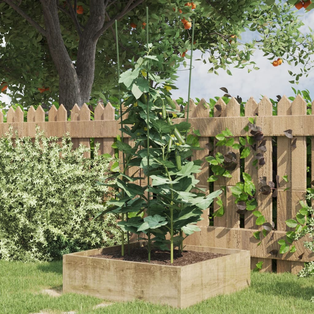 Supporti Piante da Giardino con 4 Anelli 5pz Verde 90cm Acciaio - homemem39