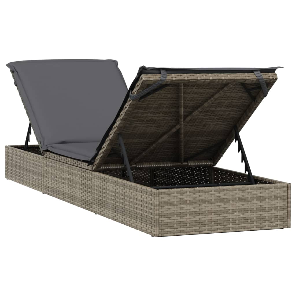 Lettino con Cuscino Grigio 201x55x62 cm in Polyrattan - homemem39