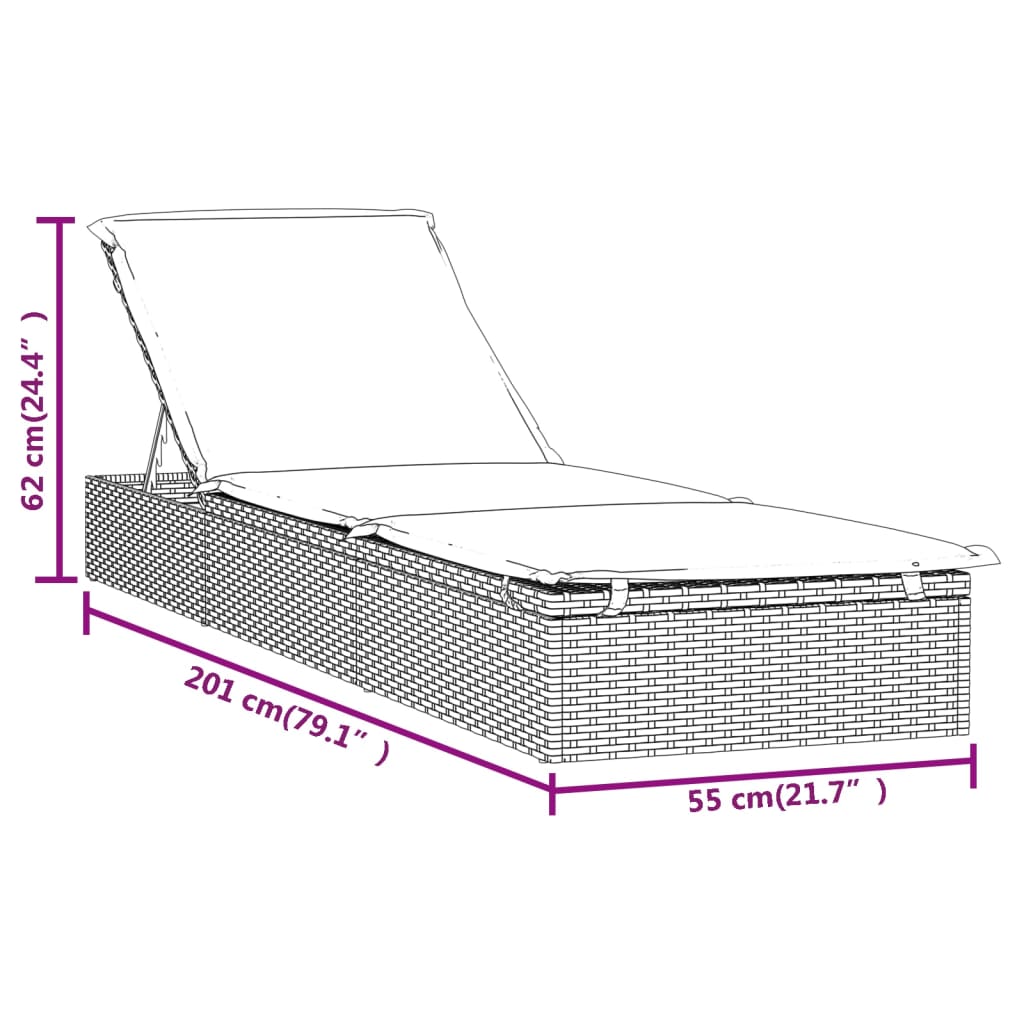 Lettino con Cuscino Grigio 201x55x62 cm in Polyrattan - homemem39