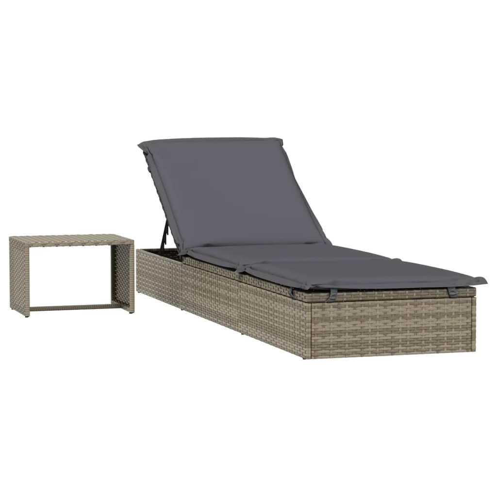 Lettino Prendisole con Tavolino Grigio in Polyrattan - homemem39